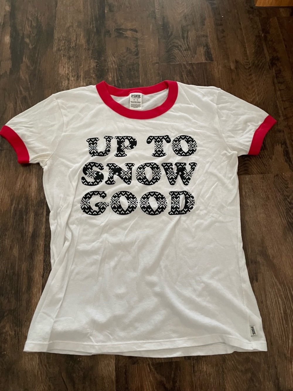 White & Red Ringer Tee - "Up To Snow Good"